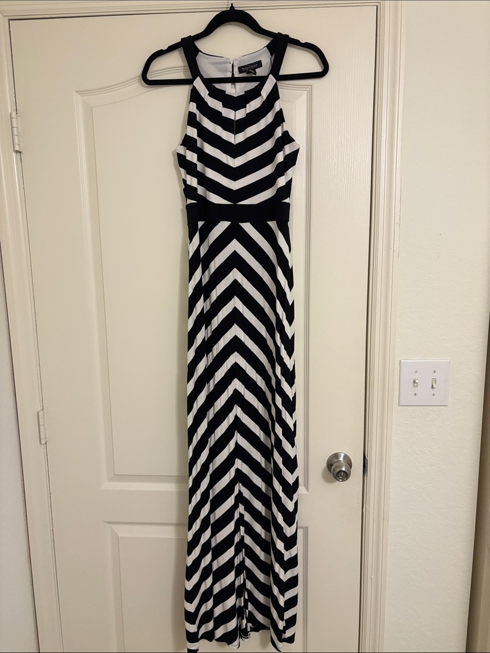 White House Black Market Black & White Chevron Halter Maxi Dress